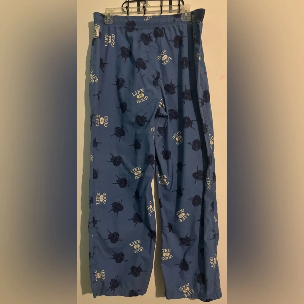 Life is Good Mens Medium Carolina Blue Navy White BBQ Pajama Pants Cotton lounge